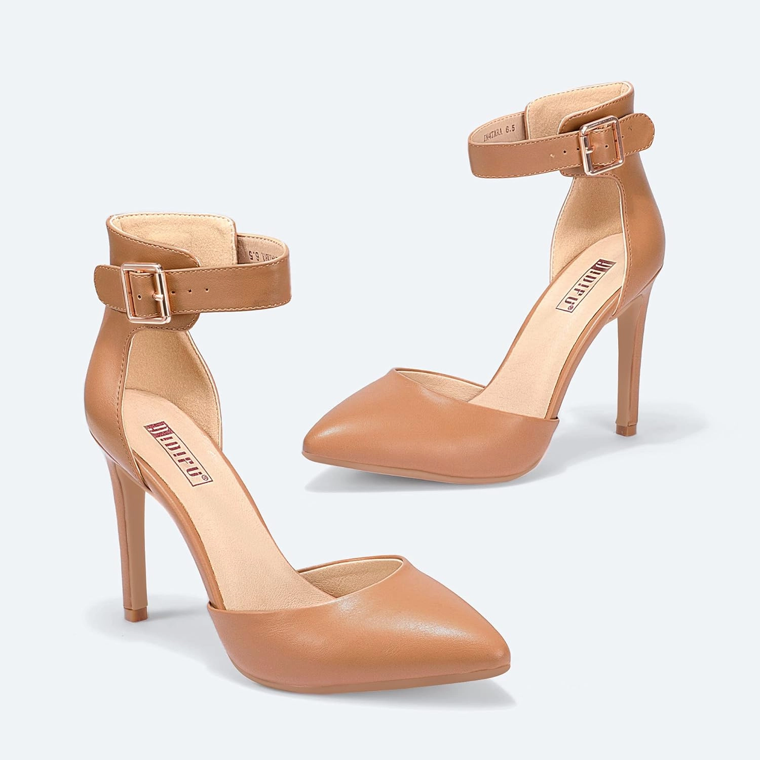 IDIFU Women's IN4 Pedazo High Block Heels Pumps Pointed Closed Toe Ankle Strap Dress Wedding Shoes