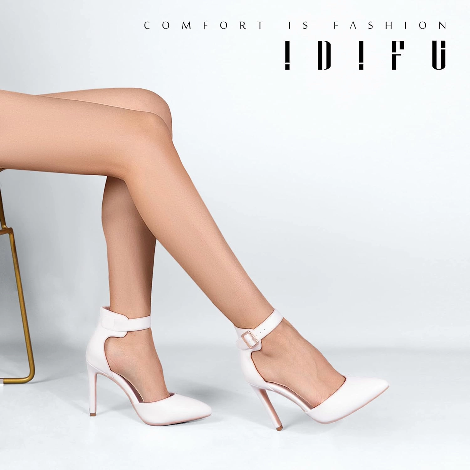 IDIFU Women's IN4 Pedazo High Block Heels Pumps Pointed Closed Toe Ankle Strap Dress Wedding Shoes