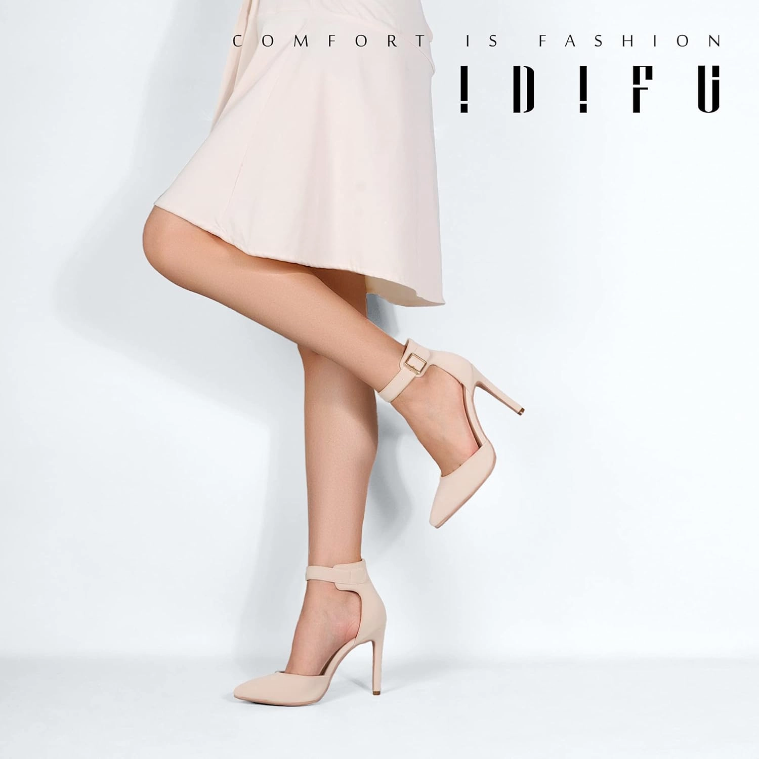 IDIFU Women's IN4 Pedazo High Block Heels Pumps Pointed Closed Toe Ankle Strap Dress Wedding Shoes