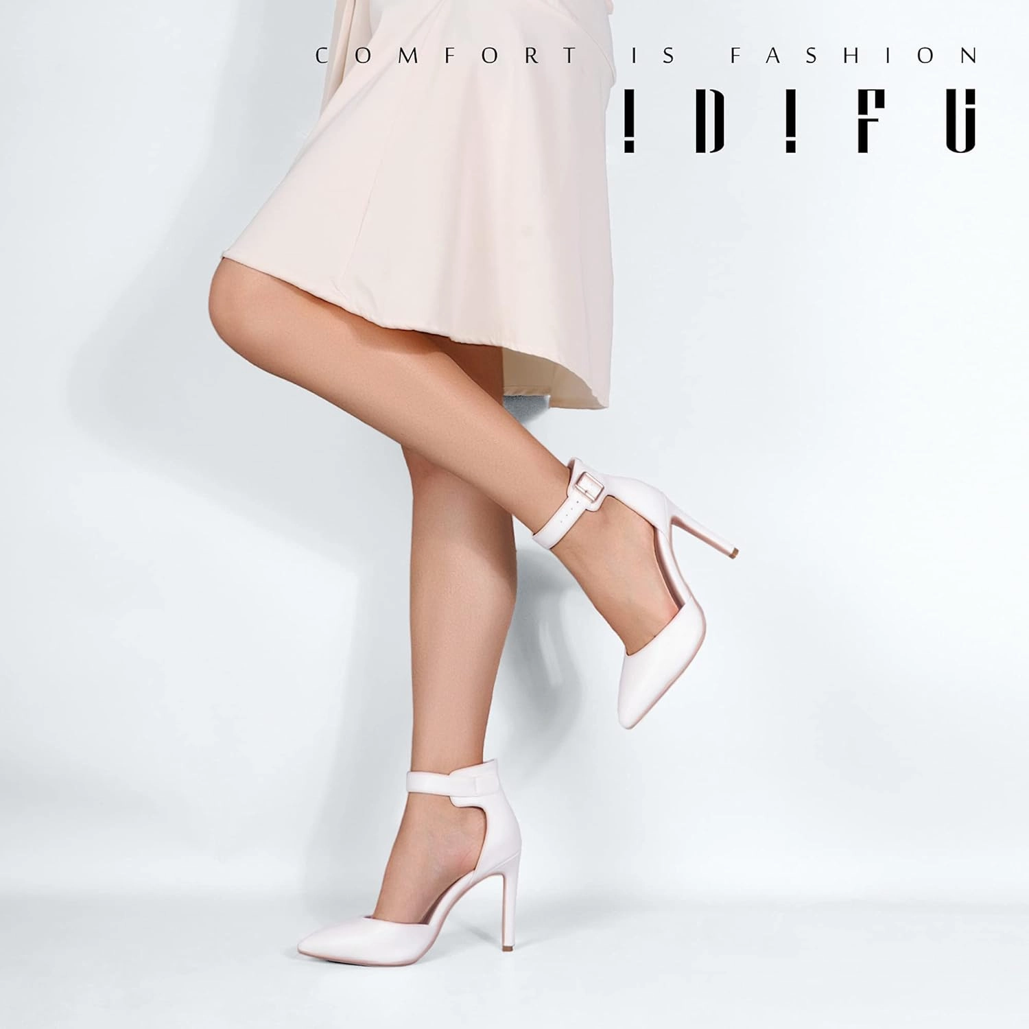 IDIFU Women's IN4 Pedazo High Block Heels Pumps Pointed Closed Toe Ankle Strap Dress Wedding Shoes