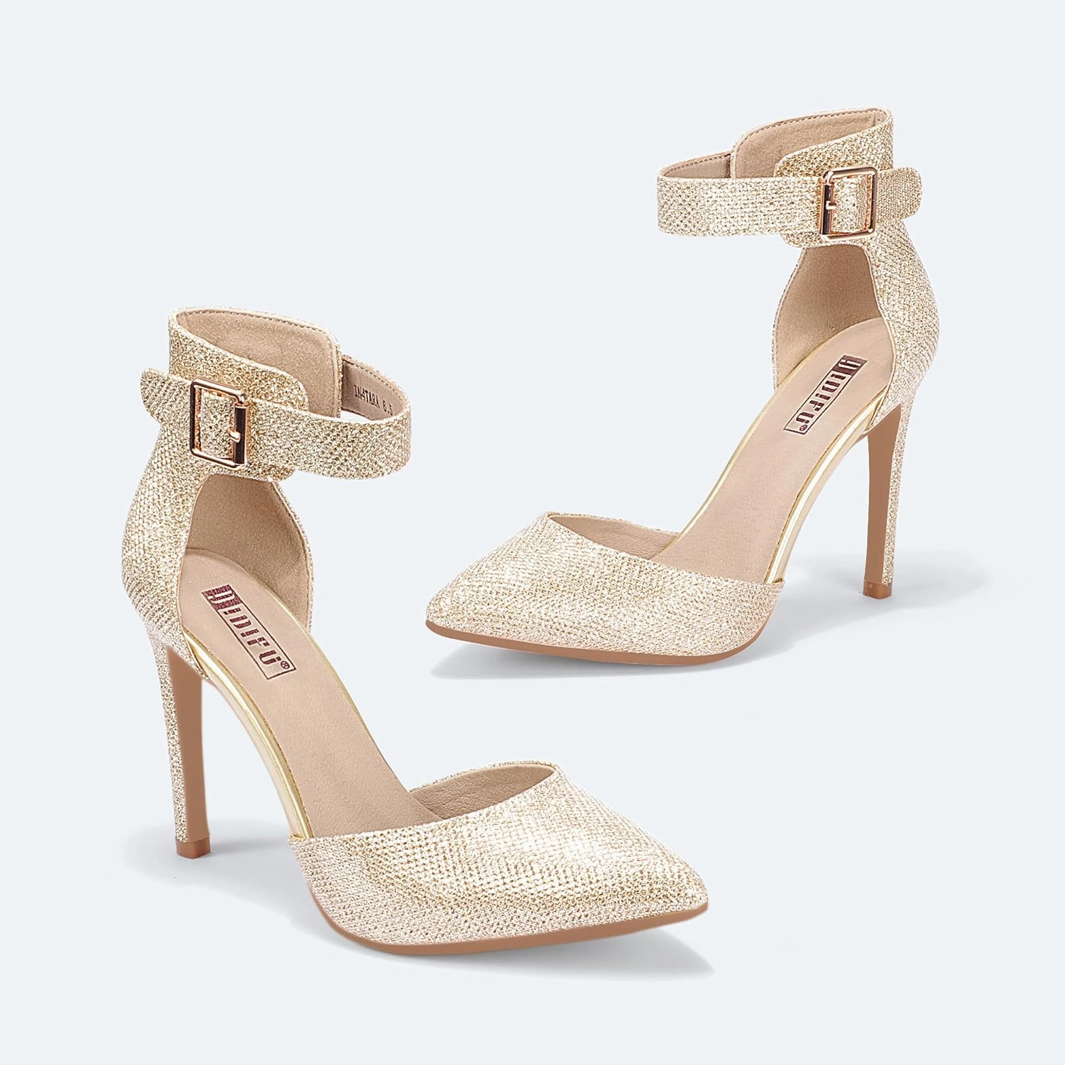 IDIFU Women's IN4 Pedazo High Block Heels Pumps Pointed Closed Toe Ankle Strap Dress Wedding Shoes