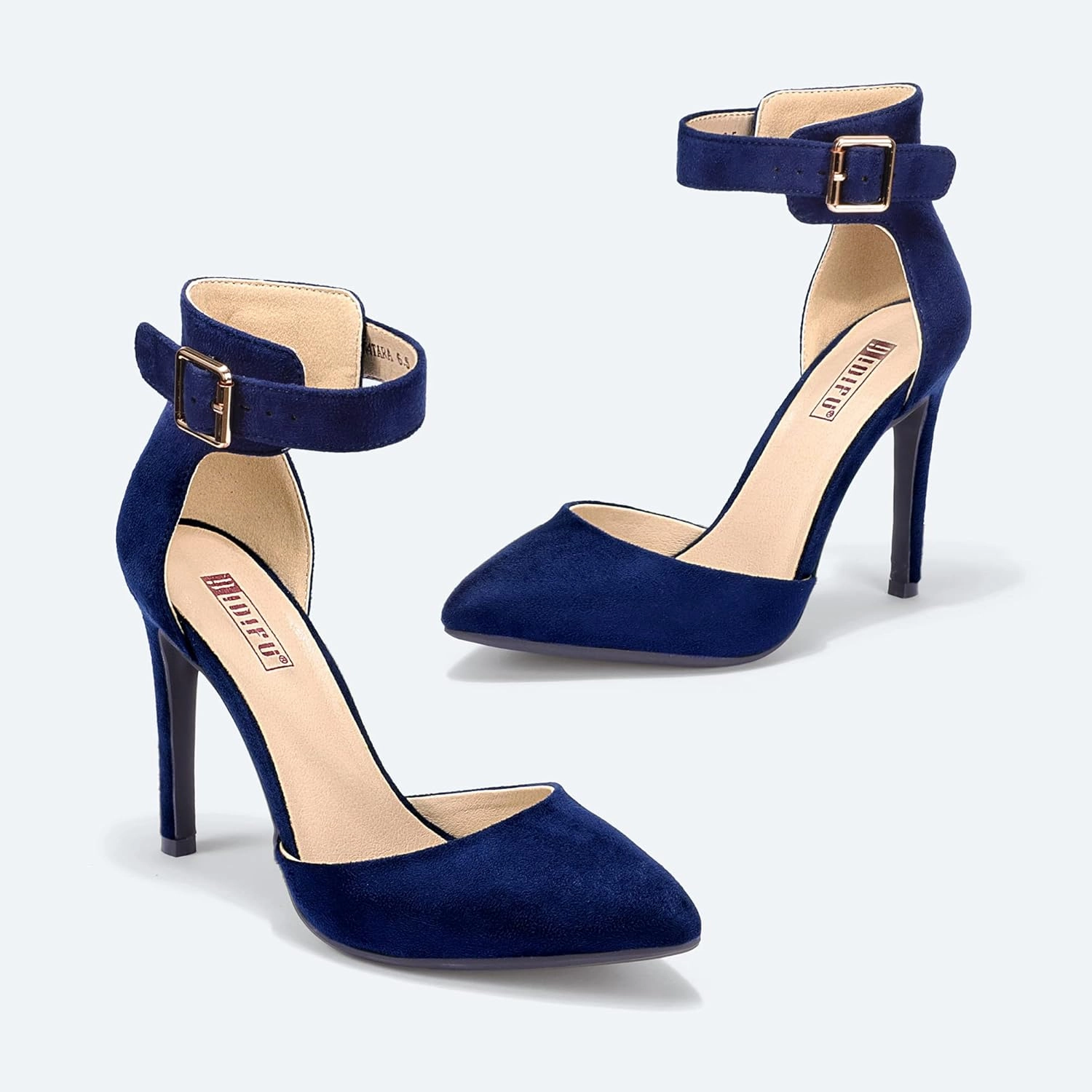IDIFU Women's IN4 Pedazo High Block Heels Pumps Pointed Closed Toe Ankle Strap Dress Wedding Shoes