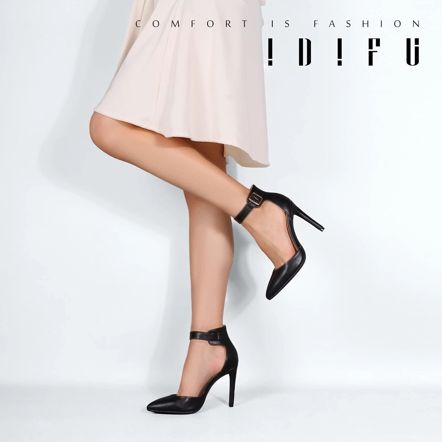 IDIFU Women's IN4 Pedazo High Block Heels Pumps Pointed Closed Toe Ankle Strap Dress Wedding Shoes