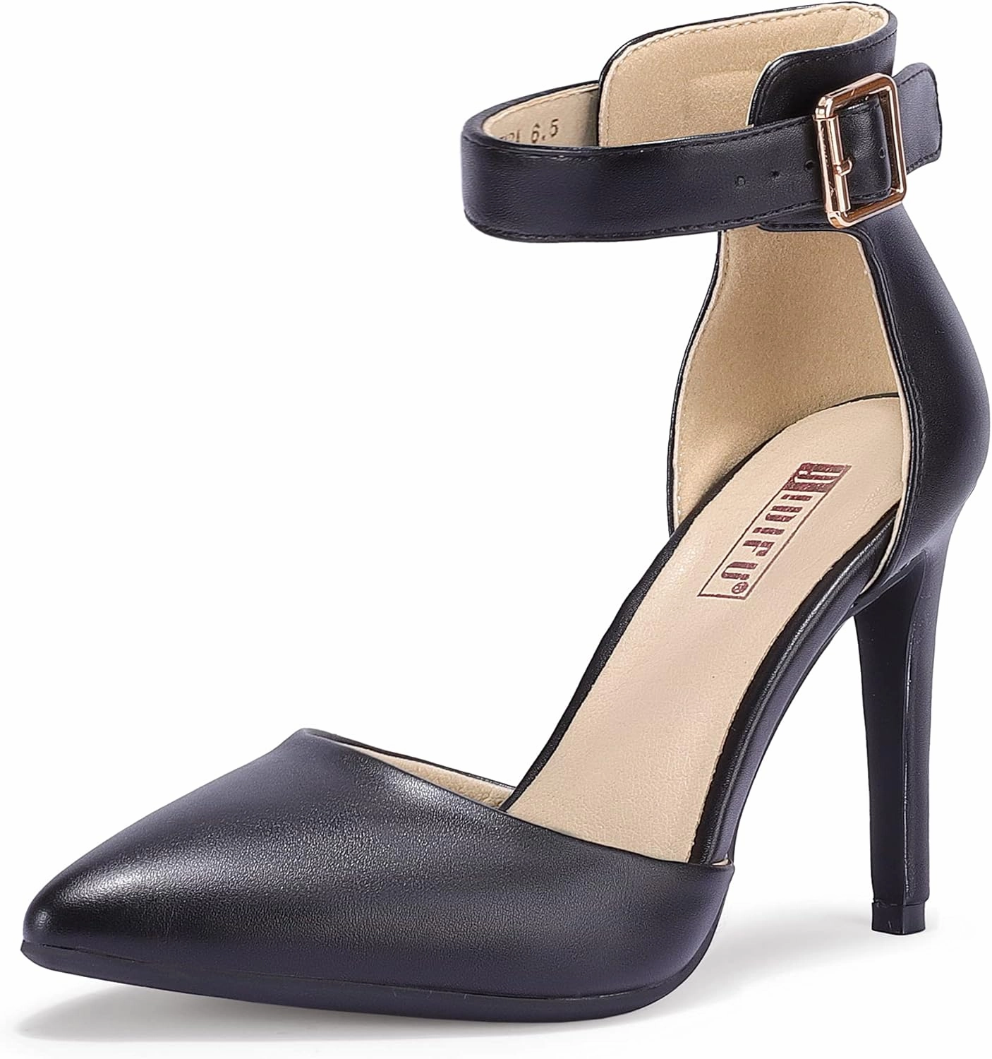 IDIFU Women's IN4 Pedazo High Block Heels Pumps Pointed Closed Toe Ankle Strap Dress Wedding Shoes