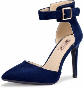 IDIFU Women's IN4 Pedazo High Block Heels Pumps Pointed Closed Toe Ankle Strap Dress Wedding Shoes