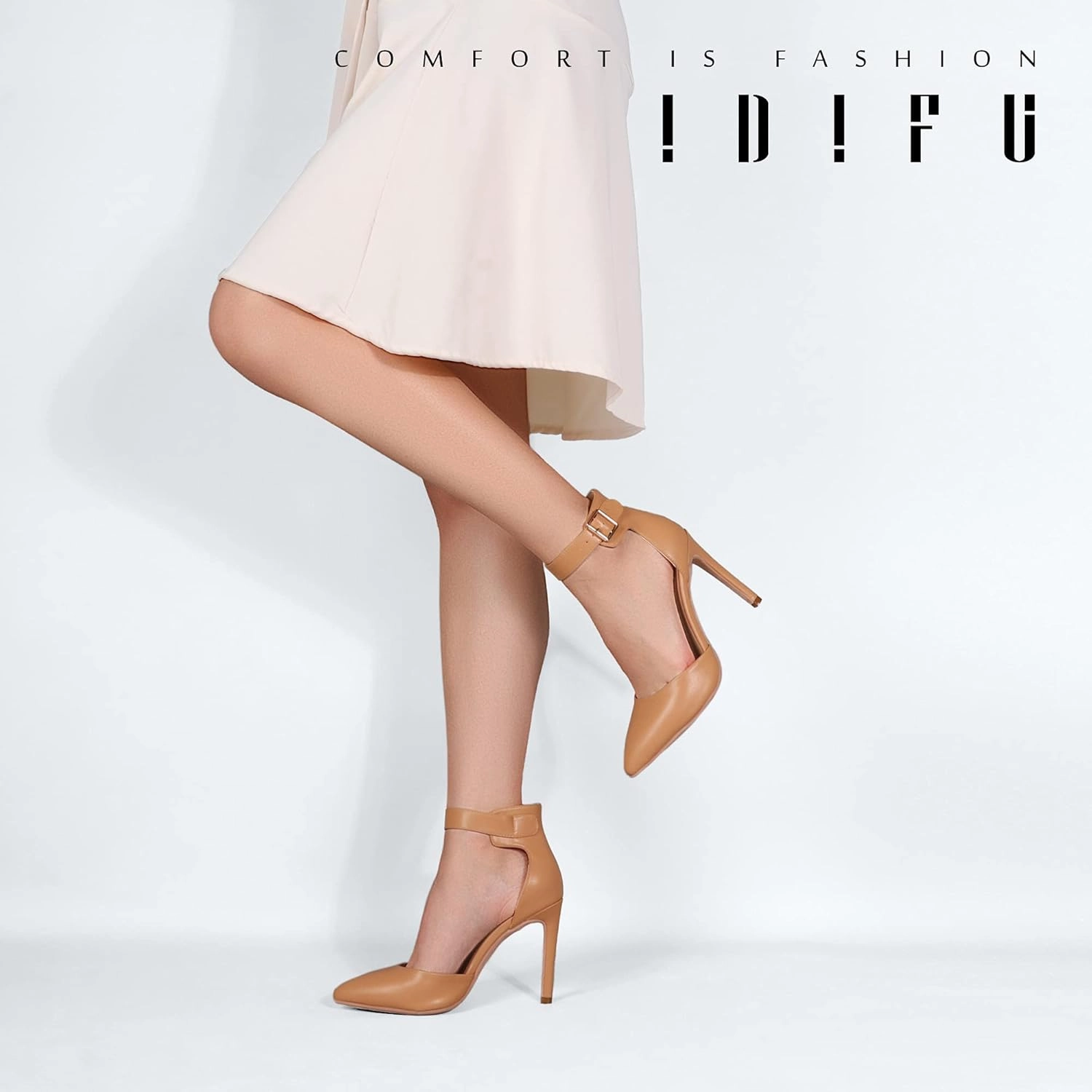 IDIFU Women's IN4 Pedazo High Block Heels Pumps Pointed Closed Toe Ankle Strap Dress Wedding Shoes