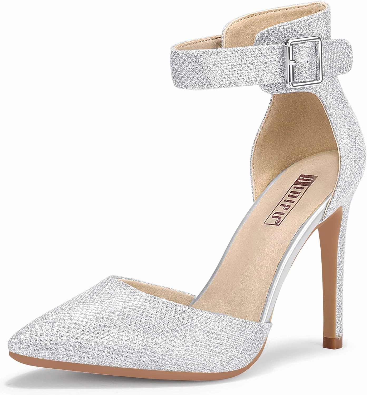 IDIFU Women's IN4 Pedazo High Block Heels Pumps Pointed Closed Toe Ankle Strap Dress Wedding Shoes