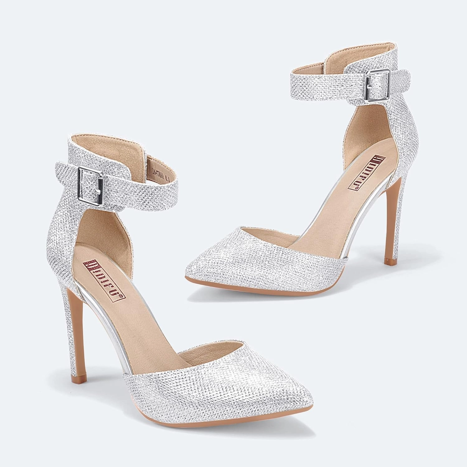 IDIFU Women's IN4 Pedazo High Block Heels Pumps Pointed Closed Toe Ankle Strap Dress Wedding Shoes