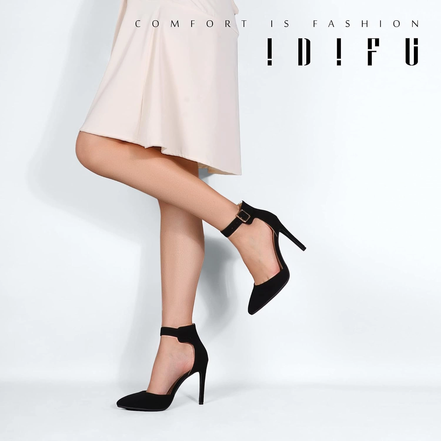 IDIFU Women's IN4 Pedazo High Block Heels Pumps Pointed Closed Toe Ankle Strap Dress Wedding Shoes