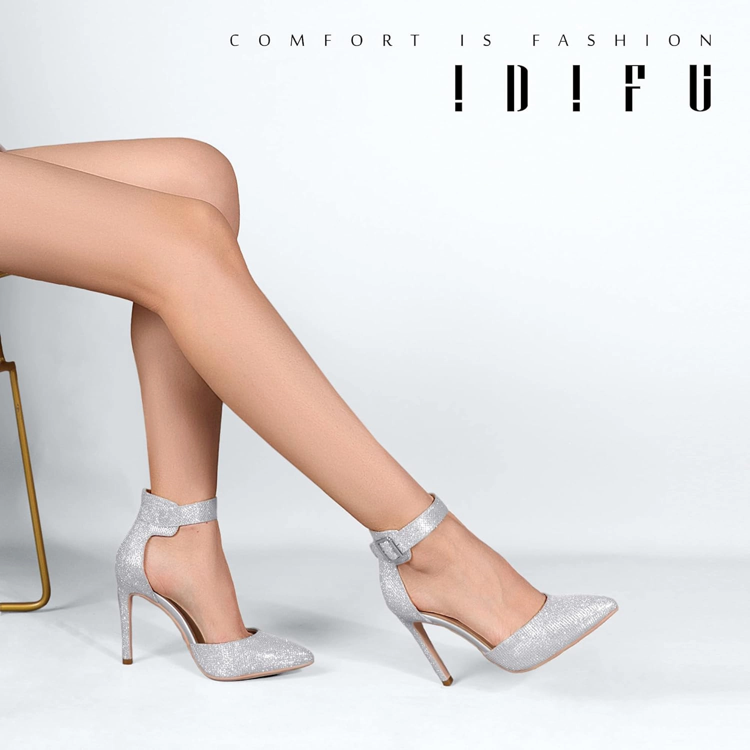 IDIFU Women's IN4 Pedazo High Block Heels Pumps Pointed Closed Toe Ankle Strap Dress Wedding Shoes