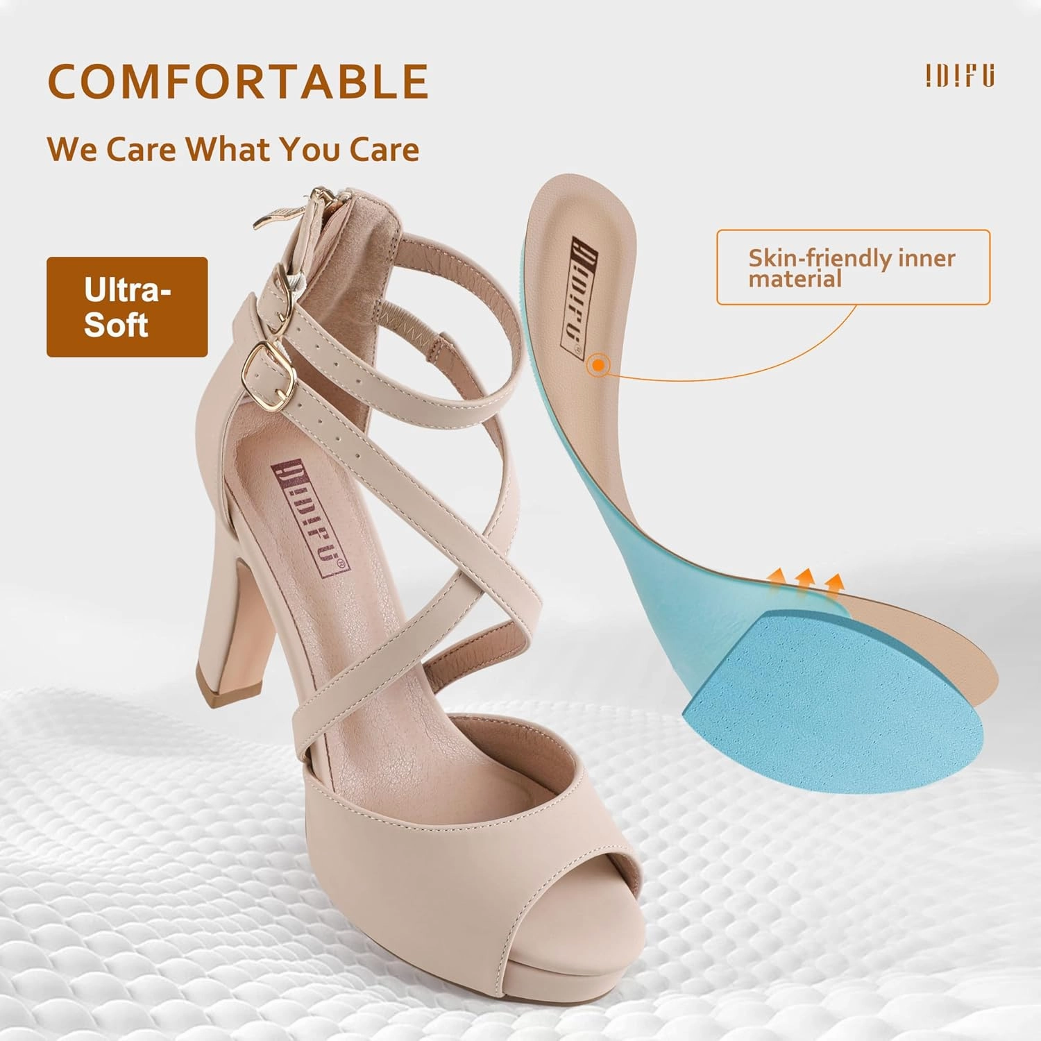 IDIFU Women's IN4 Platform Heels Strappy Chunky Heels For Women Dressy Peep Toe High Heels For Women Bridal Wedding Shoes For Bride On Evening Prom