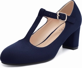 IDIFU Women's Pumps Dress Shoes for Women Mary Jane Low Chunky Closed Toe T-Strap Womens Dress Shoes Wedding Shoes for Bride Black Nude Silver Heels for Women