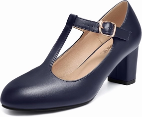 IDIFU Women's Pumps Dress Shoes for Women Mary Jane Low Chunky Closed Toe T-Strap Womens Dress Shoes Wedding Shoes for Bride Black Nude Silver Heels for Women