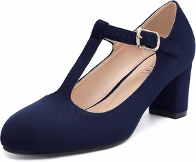IDIFU Women's Pumps Dress Shoes for Women Mary Jane Low Chunky Closed Toe T-Strap Womens Dress Shoes Wedding Shoes for Bride Black Nude Silver Heels for Women