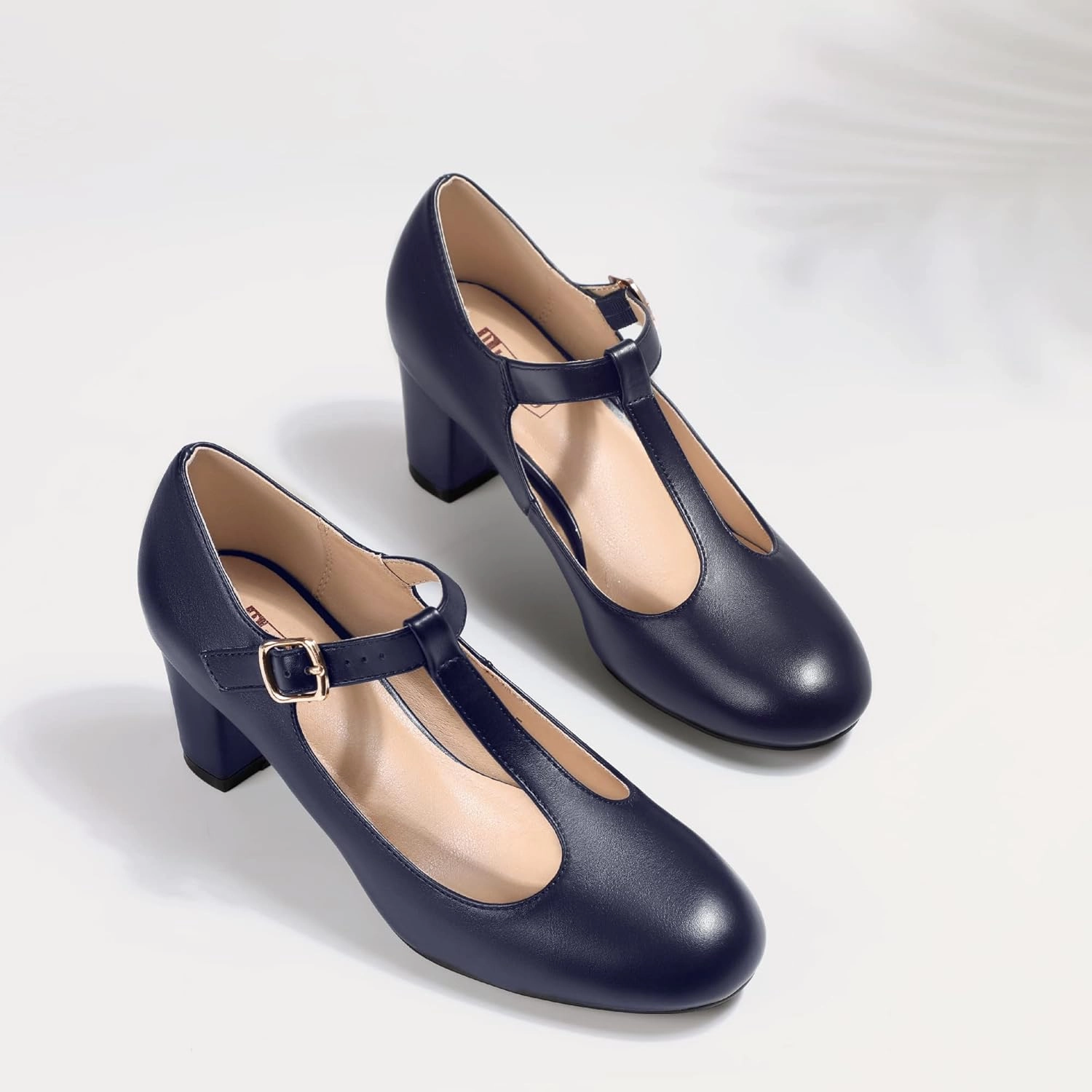 IDIFU Women's Pumps Dress Shoes for Women Mary Jane Low Chunky Closed Toe T-Strap Womens Dress Shoes Wedding Shoes for Bride Black Nude Silver Heels for Women