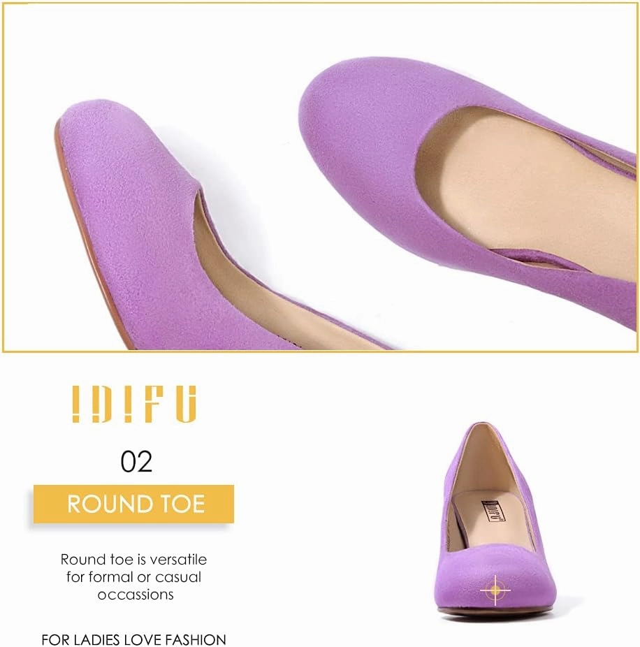 IDIFU Women's Sherry Dress Low Block Chunky Heels Pumps Closed Round Toe Shoes for Wedding Office Evening