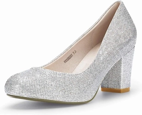 IDIFU Women's Sherry Dress Low Block Chunky Heels Pumps Closed Round Toe Shoes for Wedding Office Evening