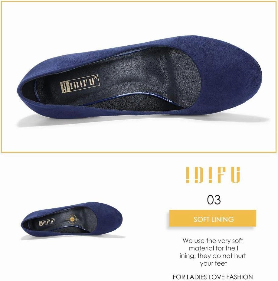 IDIFU Women's Sherry Dress Low Block Chunky Heels Pumps Closed Round Toe Shoes for Wedding Office Evening