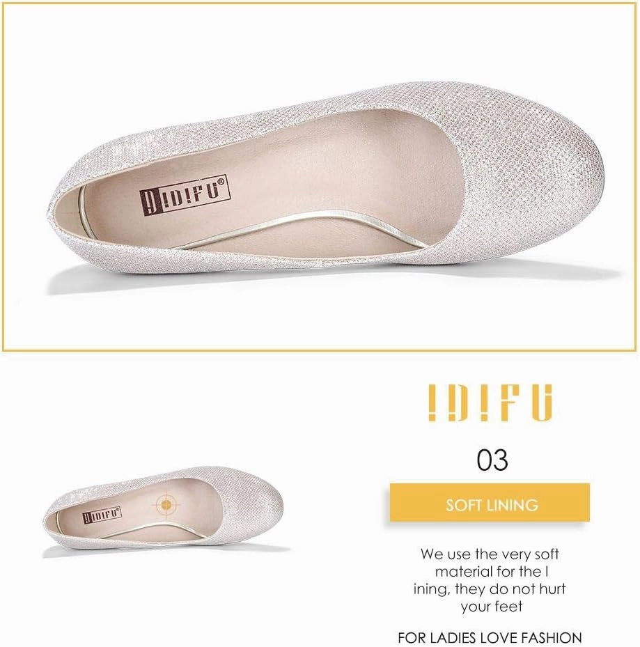 IDIFU Women's Sherry Dress Low Block Chunky Heels Pumps Closed Round Toe Shoes for Wedding Office Evening