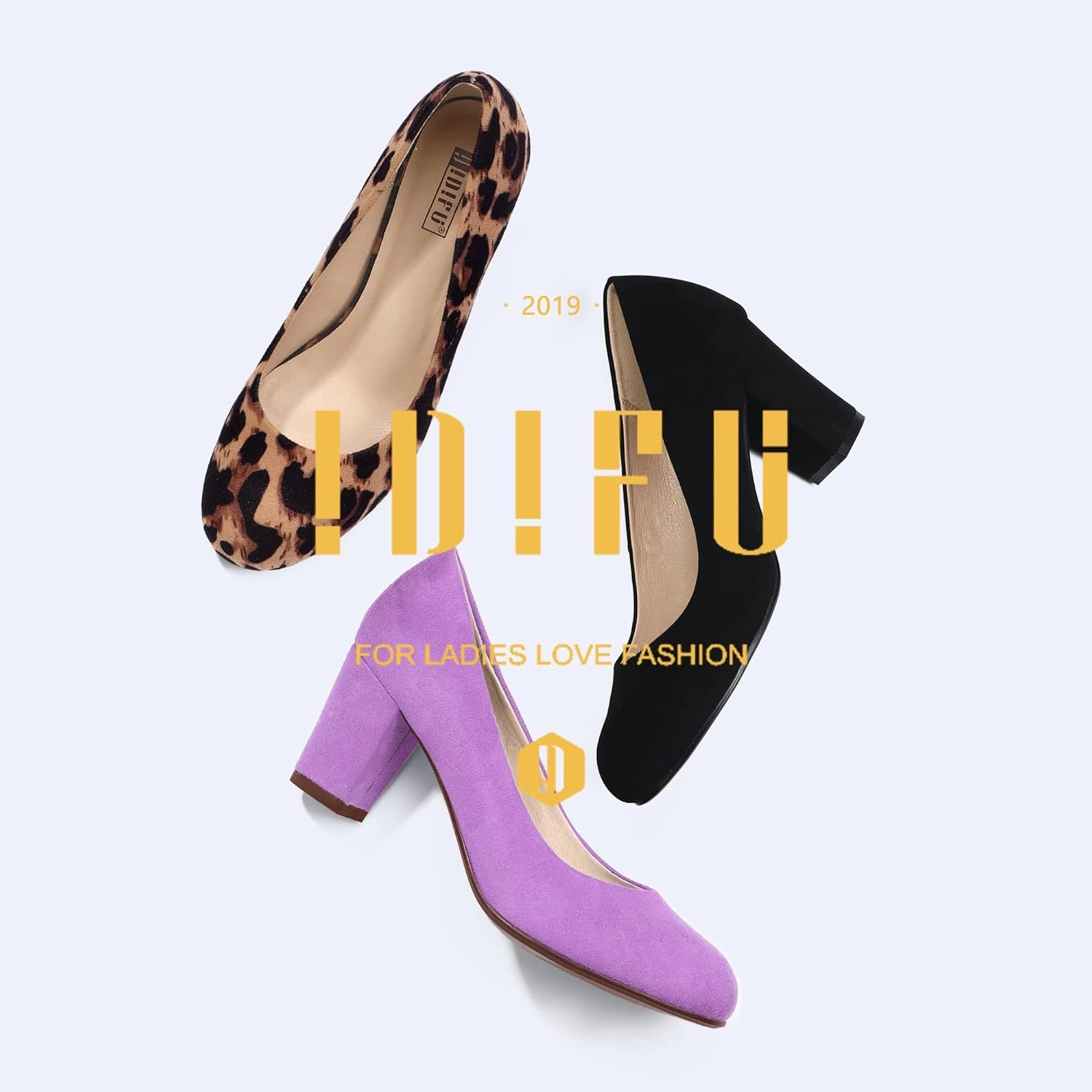 IDIFU Women's Sherry Dress Low Block Chunky Heels Pumps Closed Round Toe Shoes for Wedding Office Evening