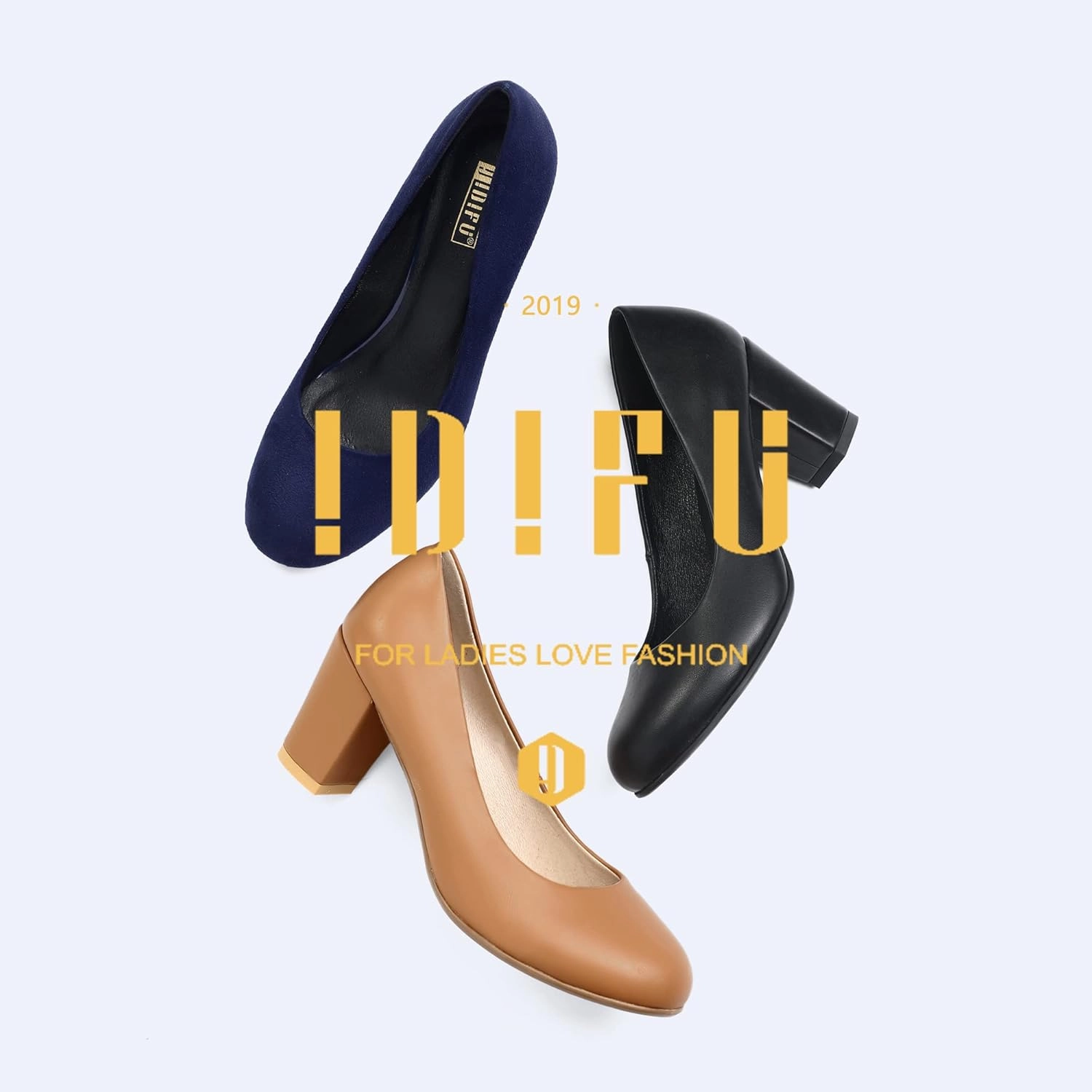 IDIFU Women's Sherry Dress Low Block Chunky Heels Pumps Closed Round Toe Shoes for Wedding Office Evening
