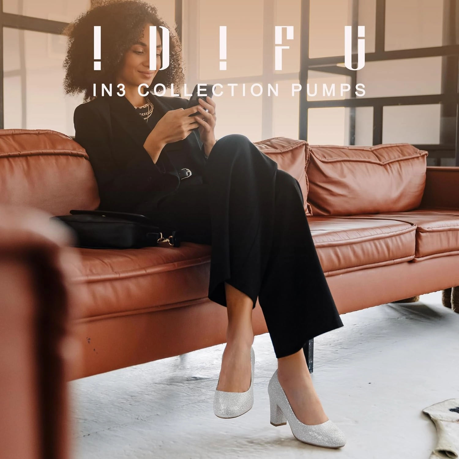 IDIFU Women's Sherry Dress Low Block Chunky Heels Pumps Closed Round Toe Shoes for Wedding Office Evening