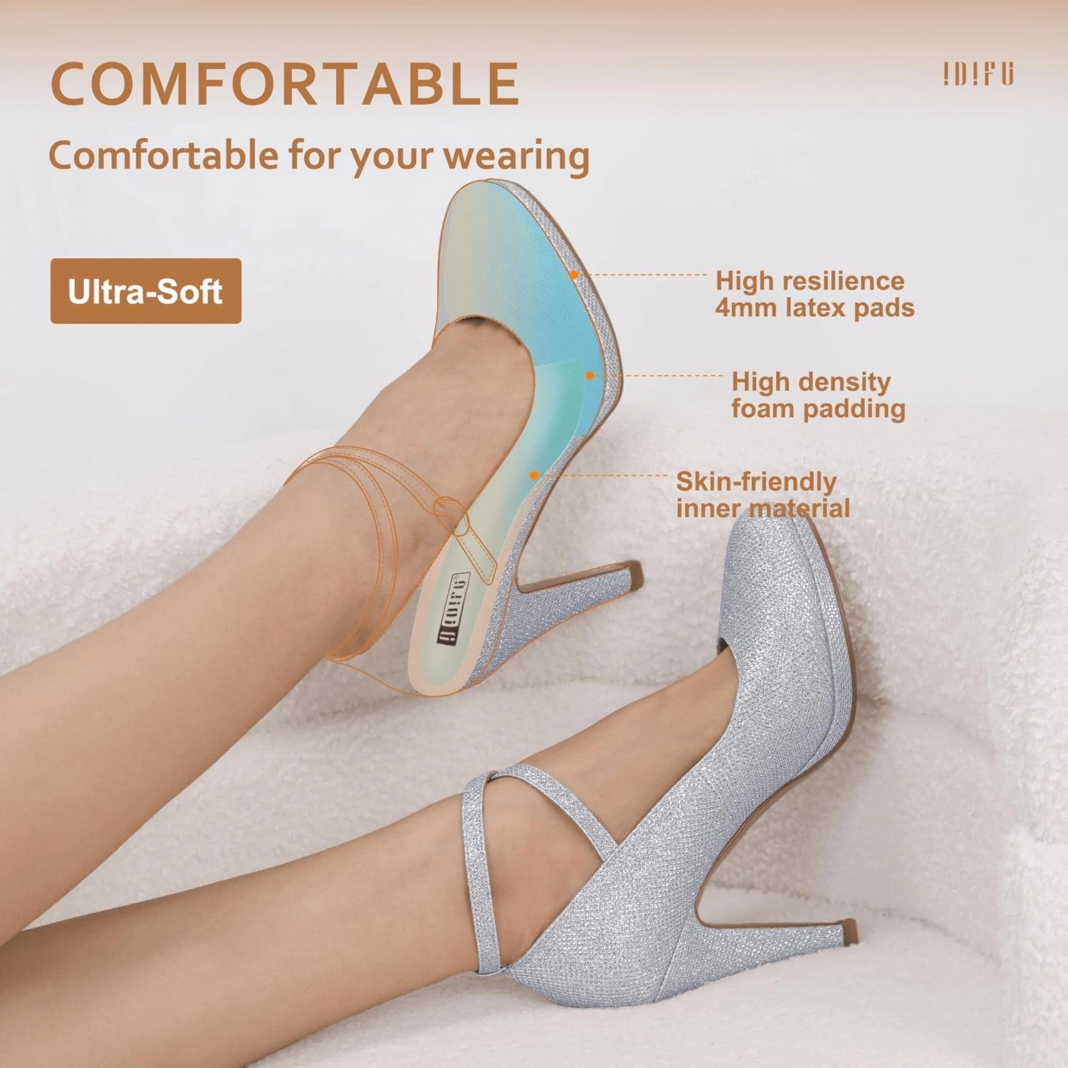 IDIFU Women's Tracy Platform High Heels Closed Toe Pumps Strappy Cross Ankle Strap Shoes for Casual Work Wedding
