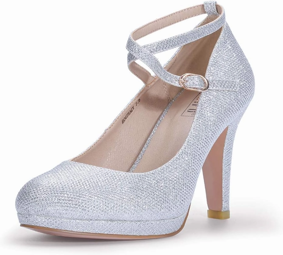IDIFU Women's Tracy Platform High Heels Closed Toe Pumps Strappy Cross Ankle Strap Shoes for Casual Work Wedding