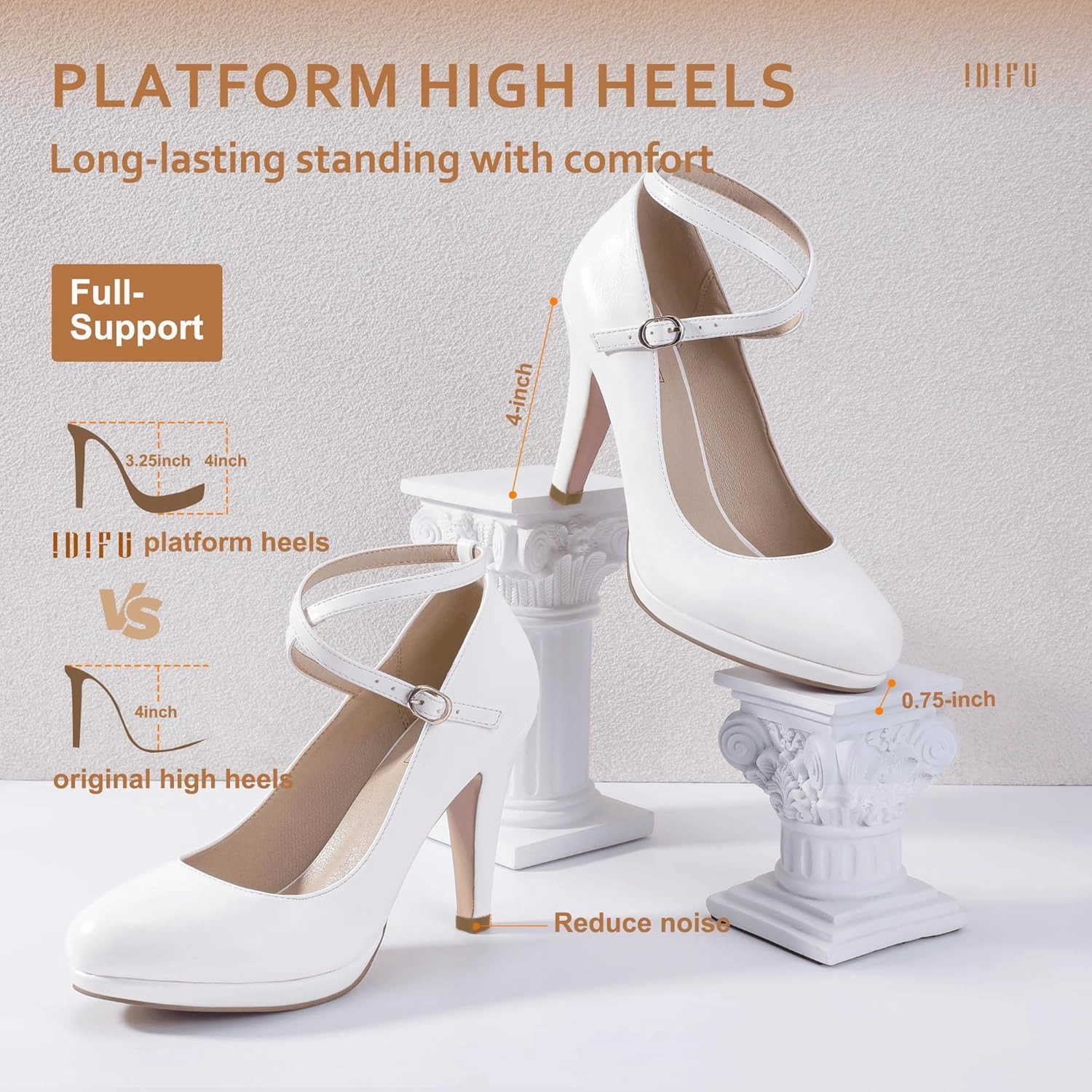 IDIFU Women's Tracy Platform High Heels Closed Toe Pumps Strappy Cross Ankle Strap Shoes for Casual Work Wedding