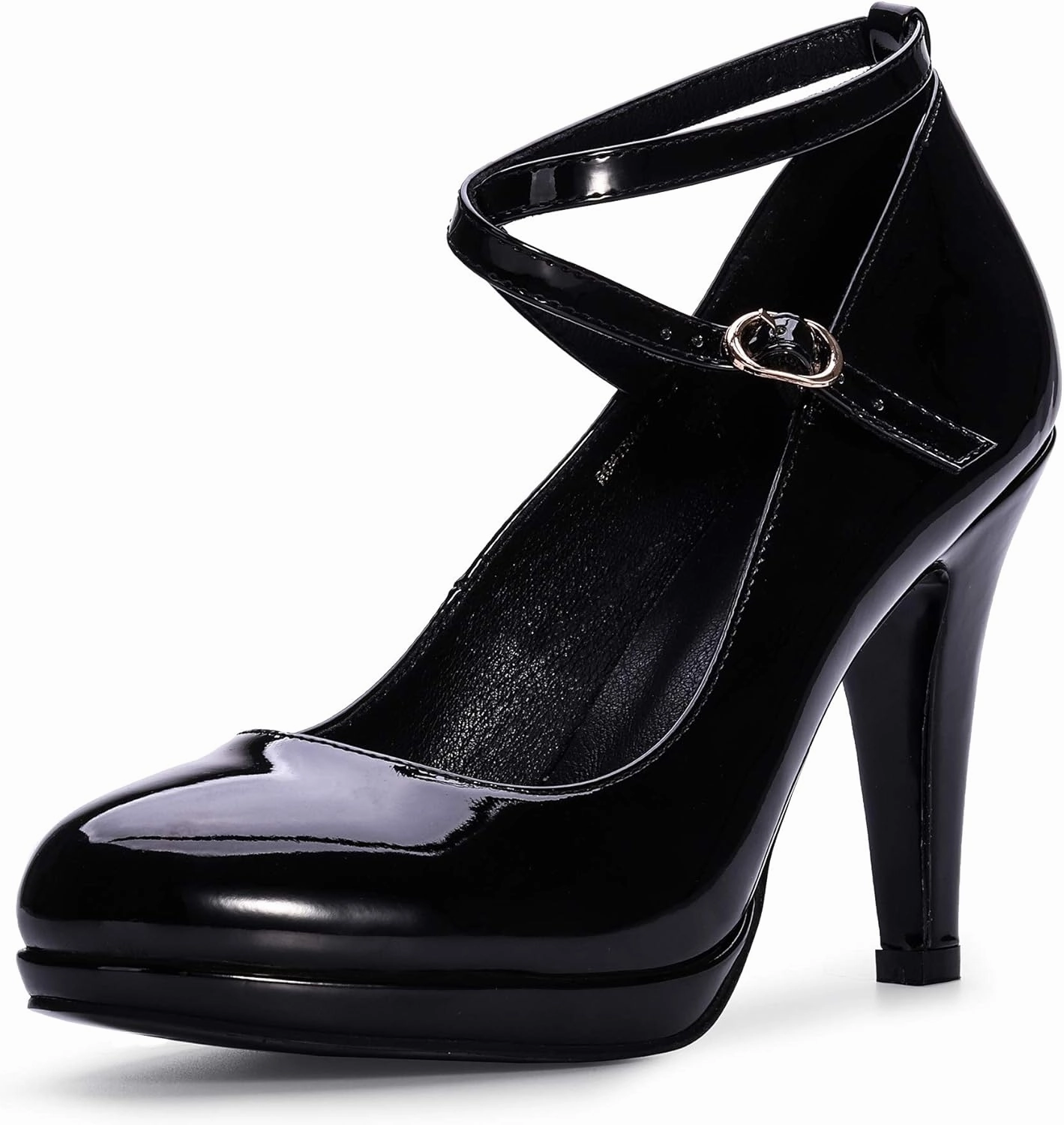 IDIFU Women's Tracy Platform High Heels Closed Toe Pumps Strappy Cross Ankle Strap Shoes for Casual Work Wedding