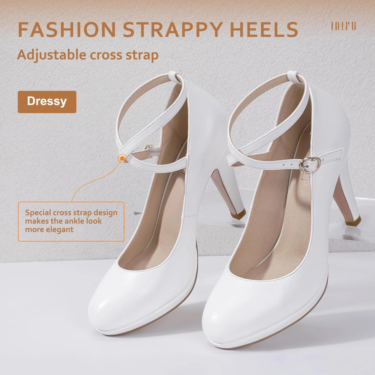 IDIFU Women's Tracy Platform High Heels Closed Toe Pumps Strappy Cross Ankle Strap Shoes for Casual Work Wedding