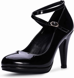 IDIFU Women's Tracy Platform High Heels Closed Toe Pumps Strappy Cross Ankle Strap Shoes for Casual Work Wedding