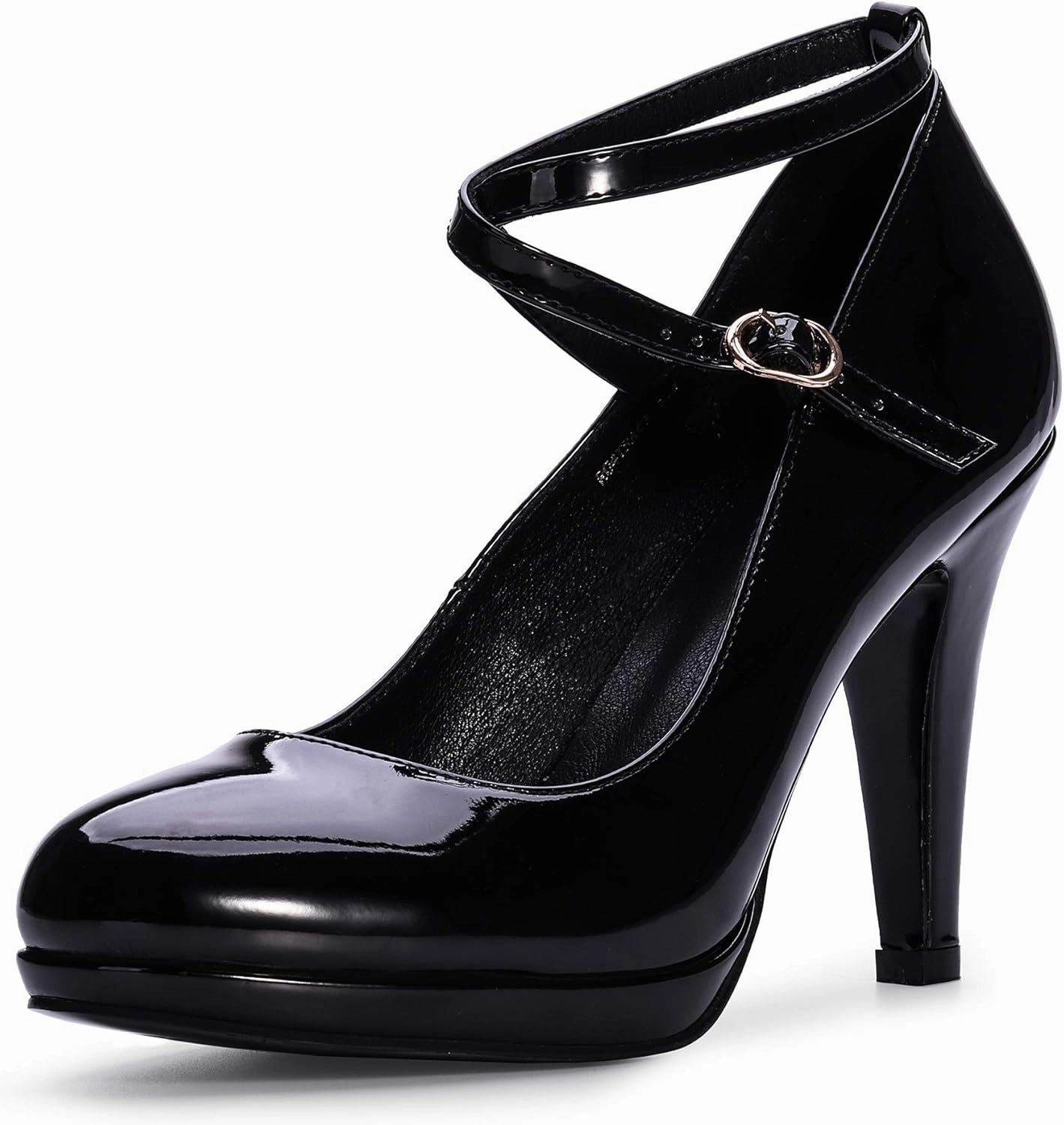 IDIFU Women's Tracy Platform High Heels Closed Toe Pumps Strappy Cross Ankle Strap Shoes for Casual Work Wedding