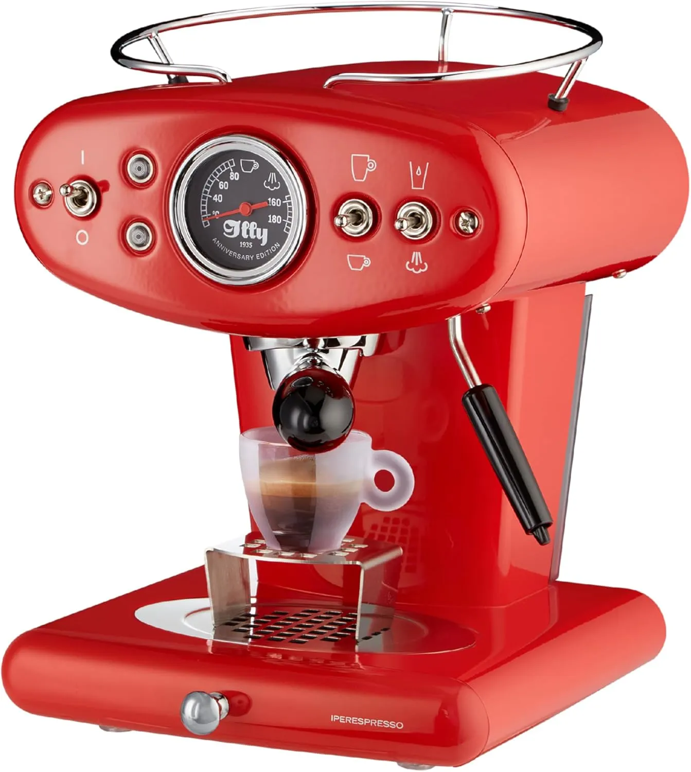 Illy X1 Anniversary 1935 Espresso Single-Serve Machine for iperEspresso capsules with Milk Frother Steam Wand (Red)