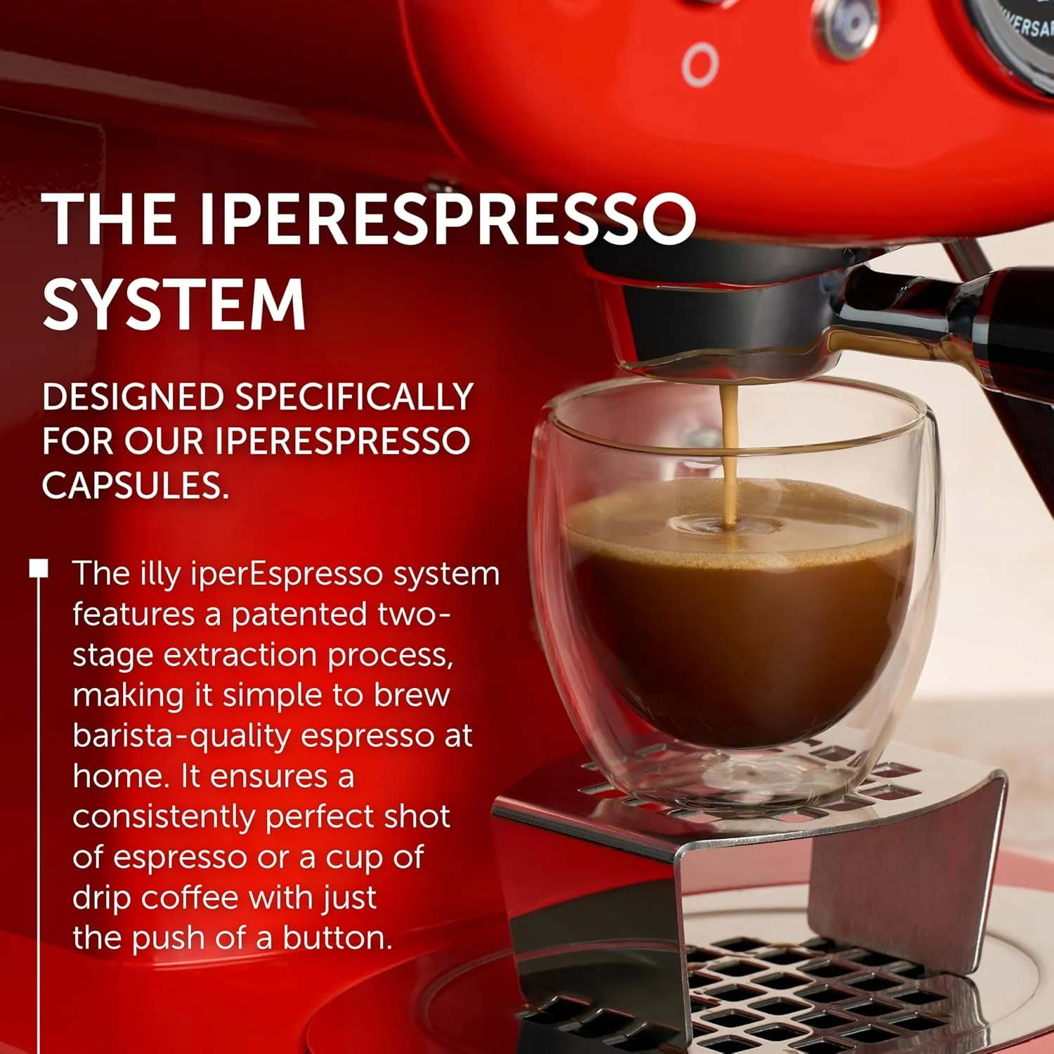 Illy X1 Anniversary 1935 Espresso Single-Serve Machine for iperEspresso capsules with Milk Frother Steam Wand (Red)