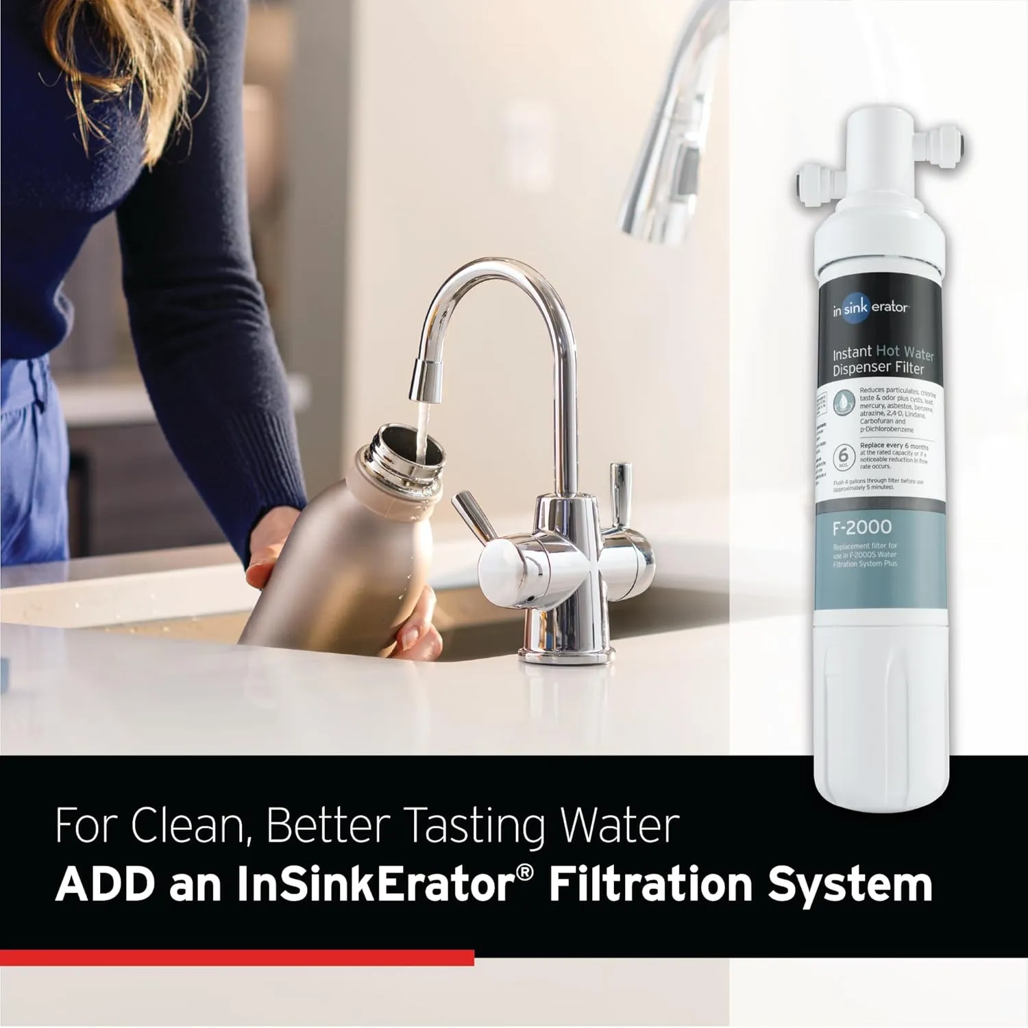 InSinkErator Stainless Steel Tank, HC250MBLK-SS HOT250 System, 2-Handle Drinking Faucet in Matte Black with 2/3-Gallon, Filter-Compatible Instant Hot/Cold Water Dispenser