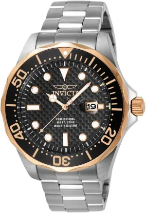 Invicta Men's 12567 Pro Diver Black Carbon Fiber Dial Stainless Steel Watch