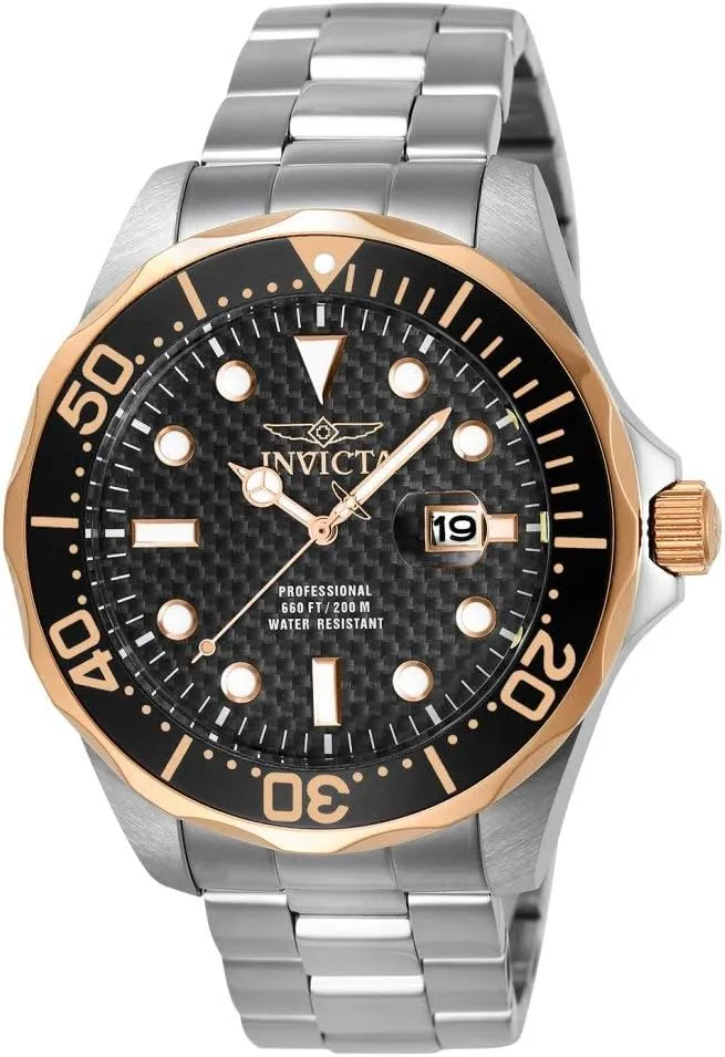 Invicta Men's 12567 Pro Diver Black Carbon Fiber Dial Stainless Steel Watch