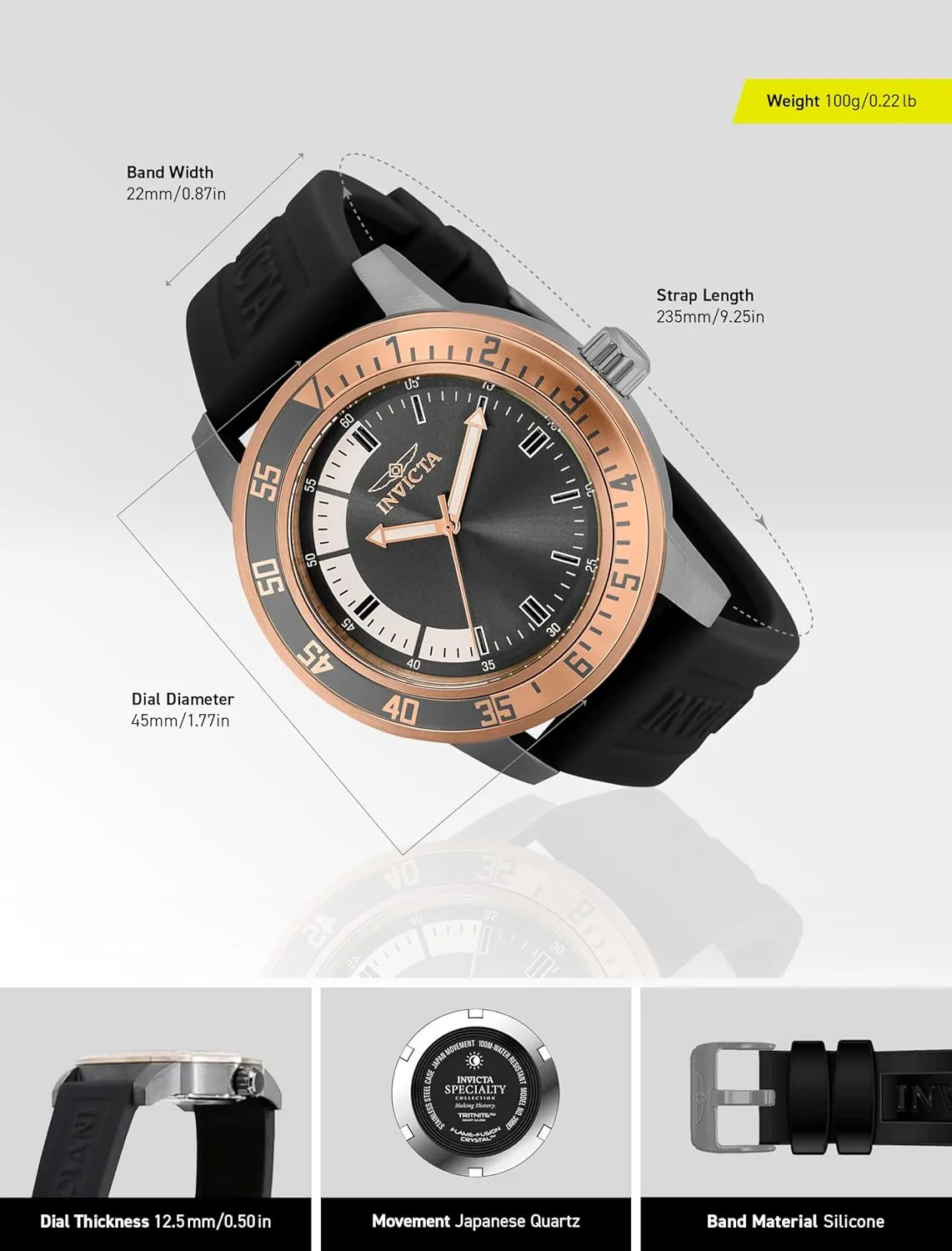 Invicta Men's Specialty 45mm Silicone Quartz Watch