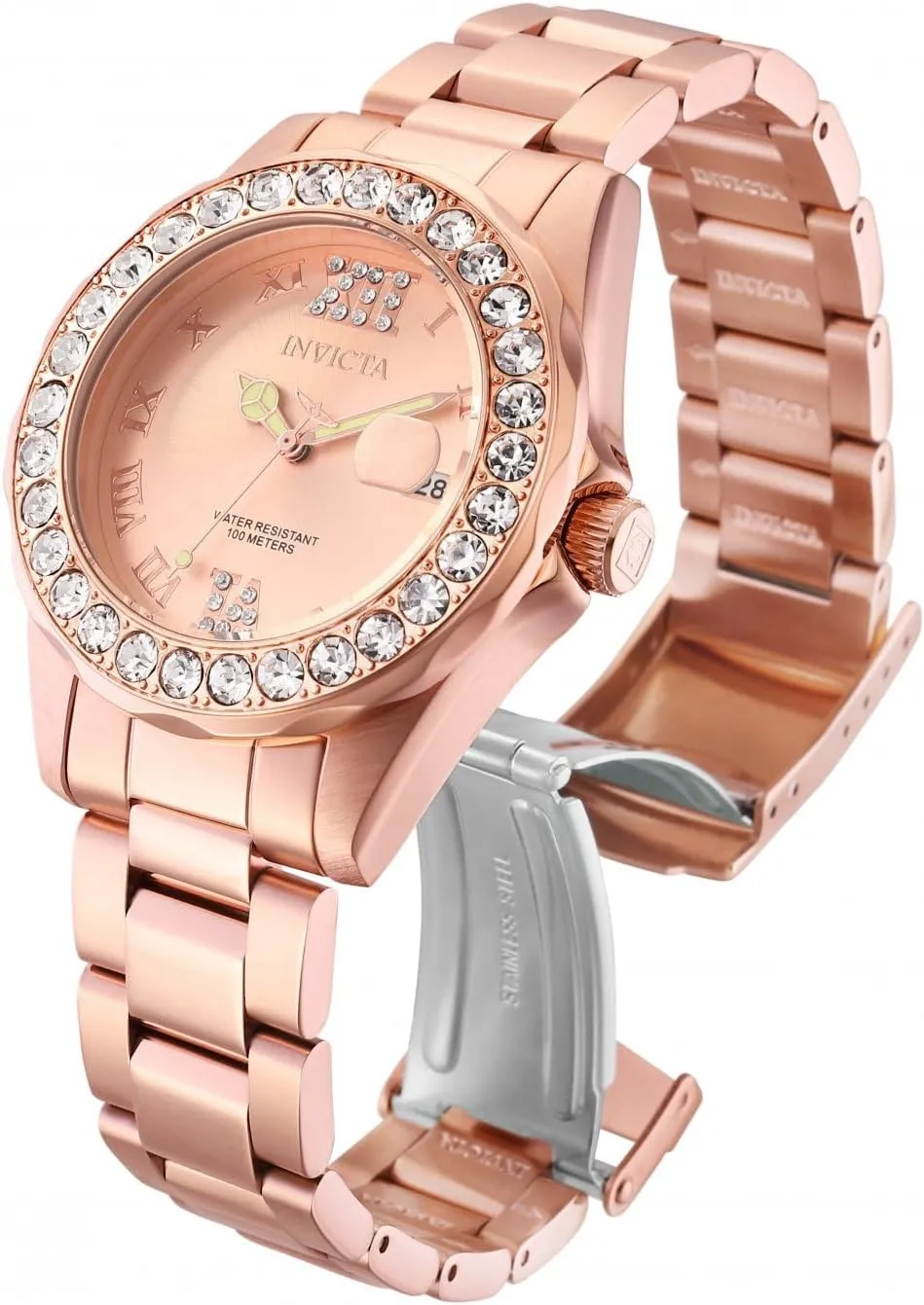 Invicta Women's Pro Diver Crystal Accented 18k Ion-Plated Stainless Steel Watch
