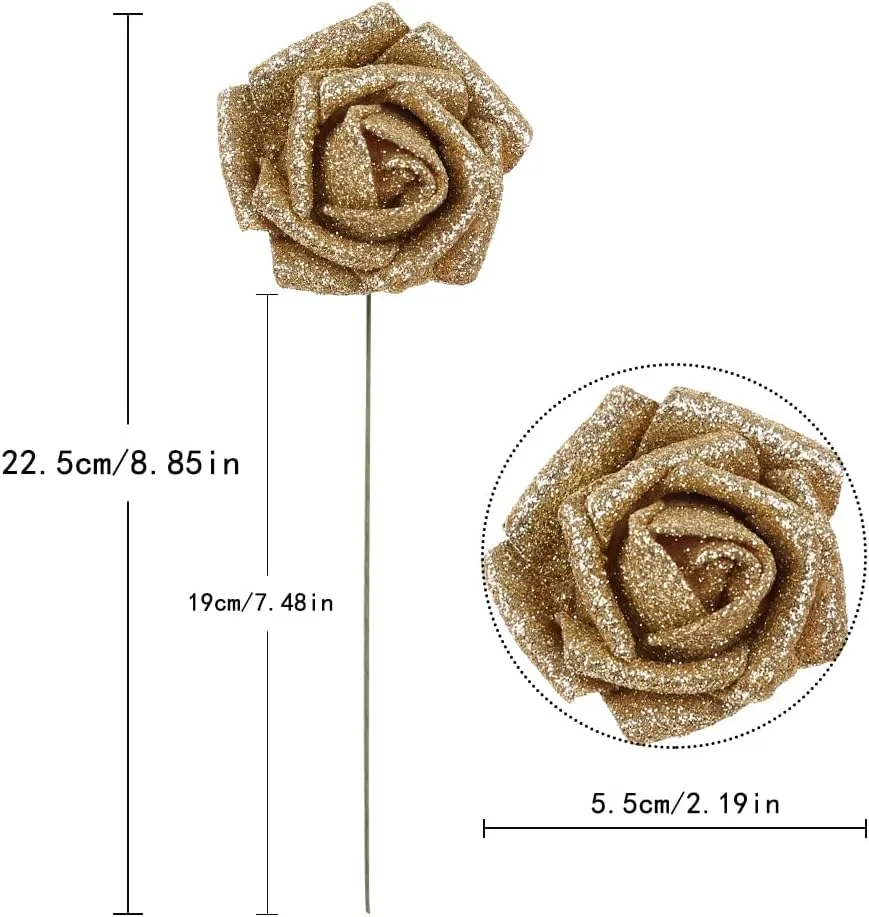 IPOPU Glitter Roses,25PCS Gold Roses Artificial Flowers Fake Rose with Stem for DIY Wedding Bridal Bouquet Home Party Decoration(Gold)