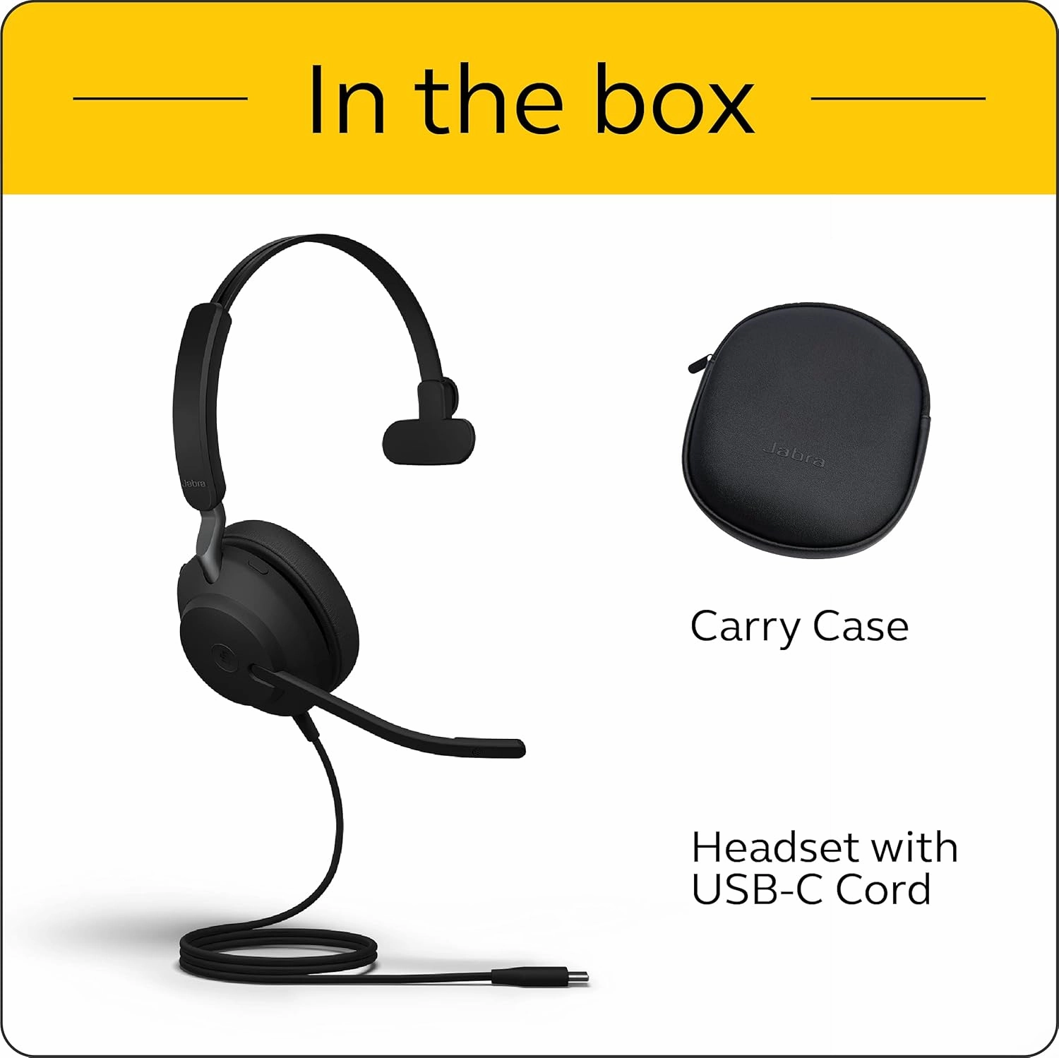 Jabra Evolve2 40 UC Wired Headphones, USB-C, Mono, Black – Telework Headset for Calls and Music, Enhanced All-Day Comfort, Passive Noise Cancelling Headphones, UC-Optimized with USB-C Connection