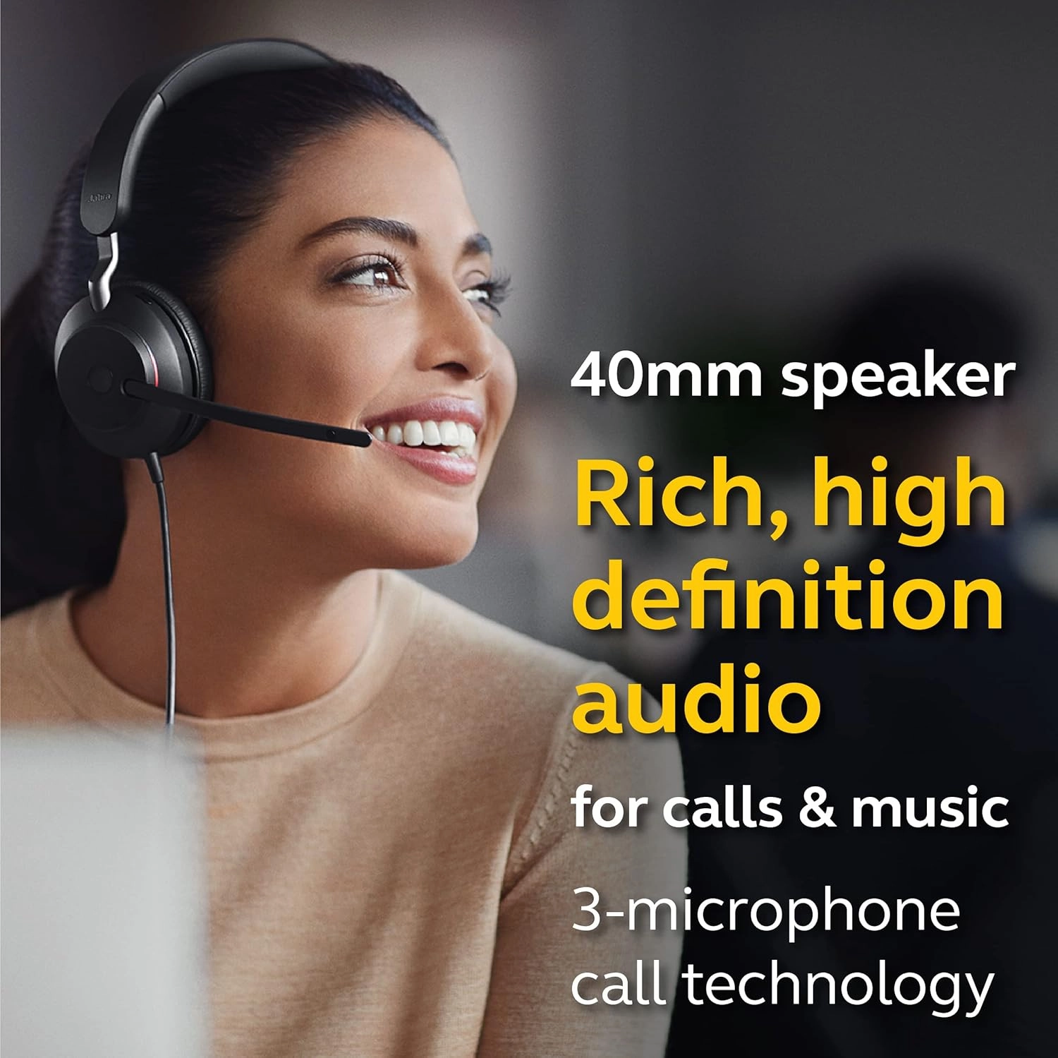 Jabra Evolve2 40 UC Wired Headphones, USB-C, Mono, Black – Telework Headset for Calls and Music, Enhanced All-Day Comfort, Passive Noise Cancelling Headphones, UC-Optimized with USB-C Connection