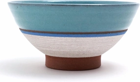 Japanese Rice Bowl, D4.5 inch, Japanese Tanba-ware, [Fully Handmade Pottery] Blue, Striped, Chindai Kiln, Stunning Masterpiece, TB-06@