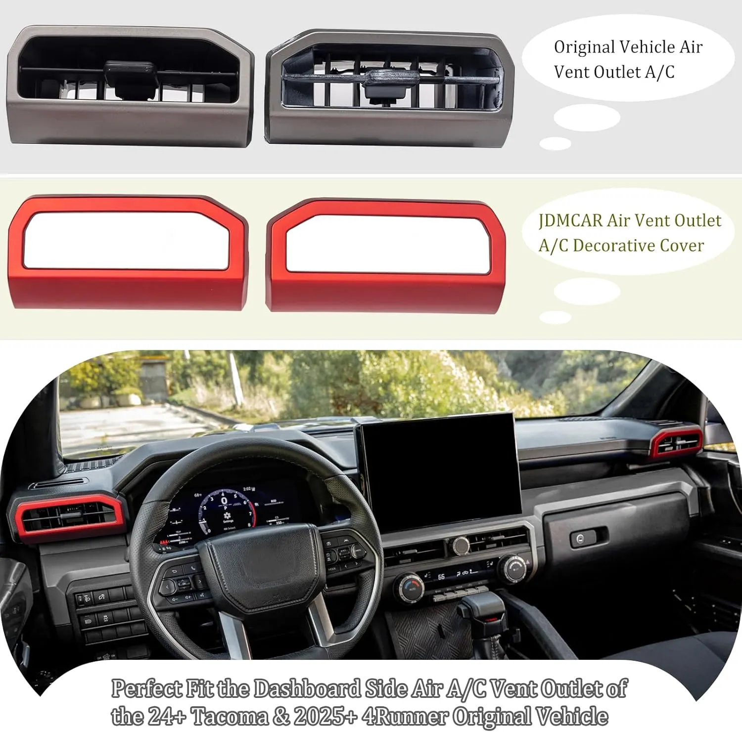 JDMCAR Dashboard Side Air Vent Outlet A/C Decorative Cover Trim Compatible with 2024 2025 Toyota Tacoma and 2025 Toyota 4Runner Accessories, Car Interior Trim Decoration Covers (2 PCS, Red)