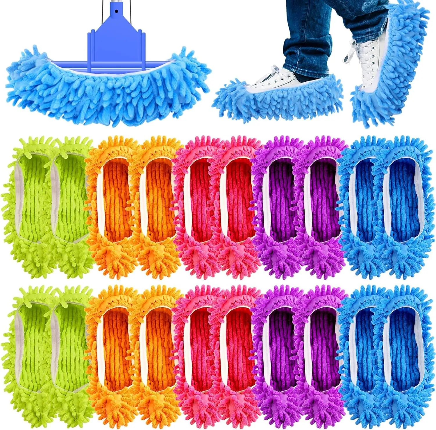 Jeffbaubl 20 PCS Mop Slippers, Washable Reusable Mop Shoes, Mop Socks for Floor Cleaning, Microfiber Shoes Cover Cleaning Slippers, Multi Function Soft Dusting Slippers for Women Men House Kitchen