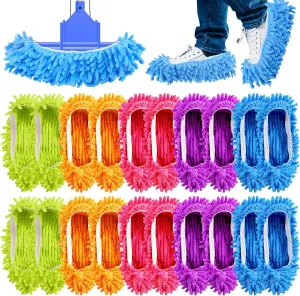 Jeffbaubl 20 PCS Mop Slippers, Washable Reusable Mop Shoes, Mop Socks for Floor Cleaning, Microfiber Shoes Cover Cleaning Slippers, Multi Function Soft Dusting Slippers for Women Men House Kitchen
