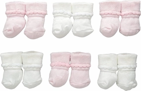 Jefferies Socks Baby Girls Boys Rock-A-Bye Bootie Socks 6 Pack, White/Pink, 0-9 Months