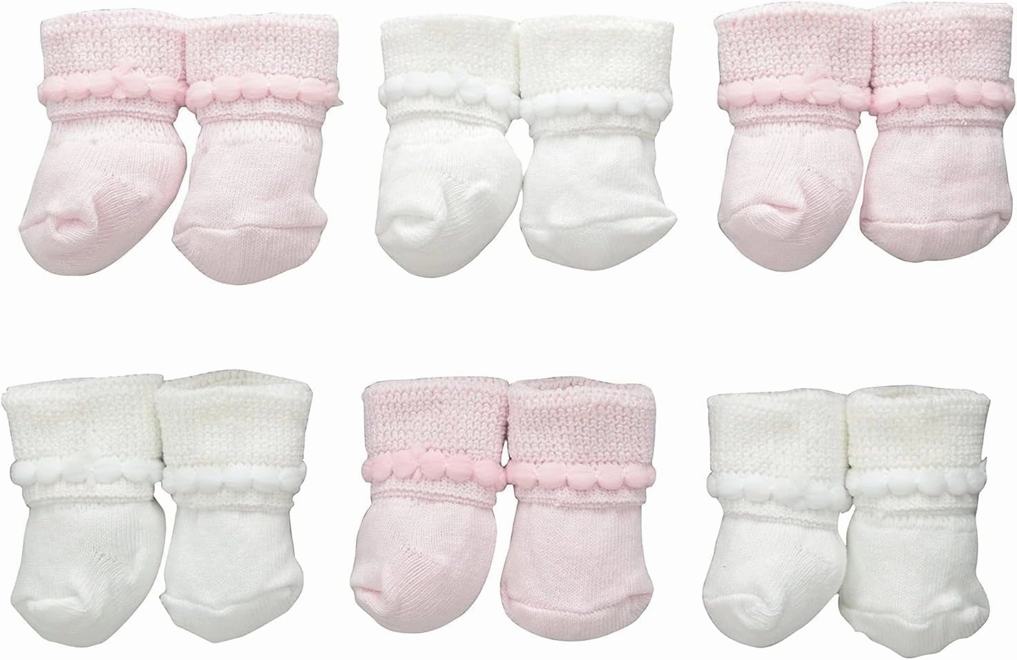 Jefferies Socks Baby Girls Boys Rock-A-Bye Bootie Socks 6 Pack, White/Pink, 0-9 Months