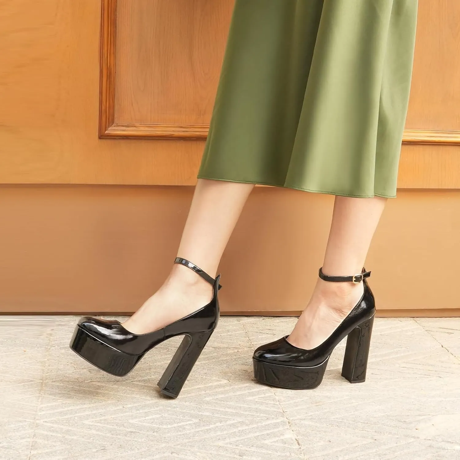 JENN ARDOR Women's Chunky Platform High Heels Closed Toe Block Pumps Ankle Strap Dress Wedding Party Pumps